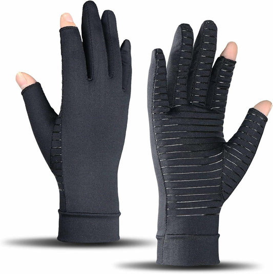 ITHW Copper Compression Gloves for Carpal Tunnel Relief 1 Pair 3F-Black Small