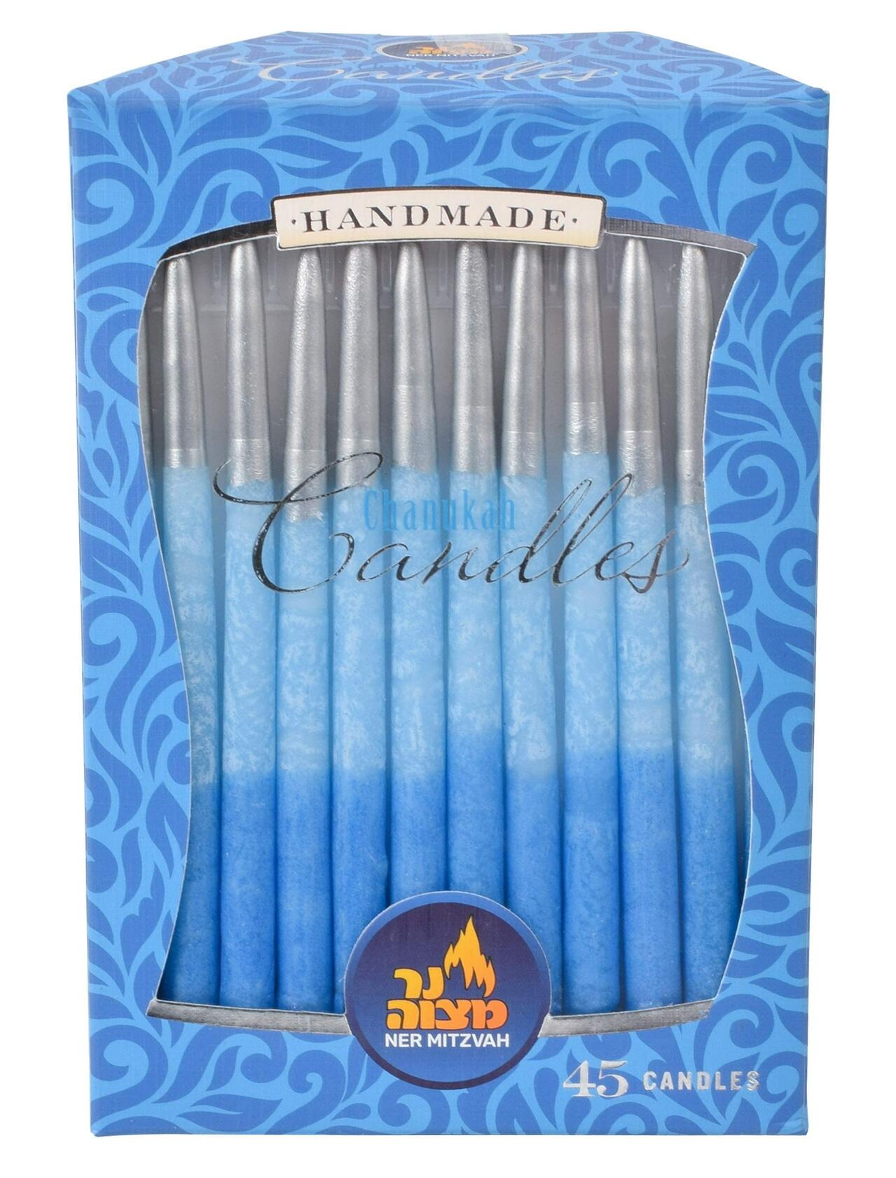Ner Mitzvah 45-Count Ombre Blue & Silver Dripless Hanukkah Candles Premium Wax