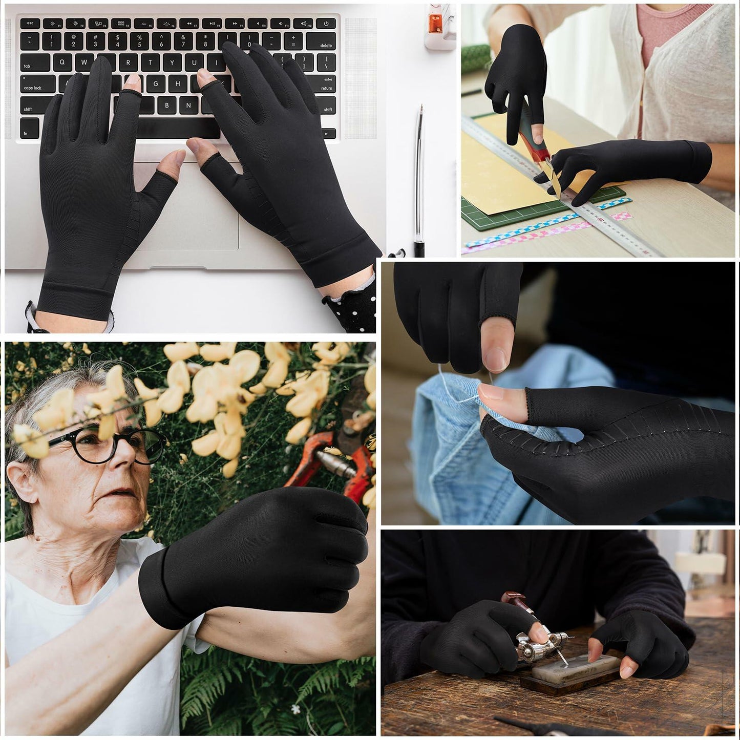 ITHW Copper Compression Gloves for Carpal Tunnel Relief 1 Pair 3F-Black Small
