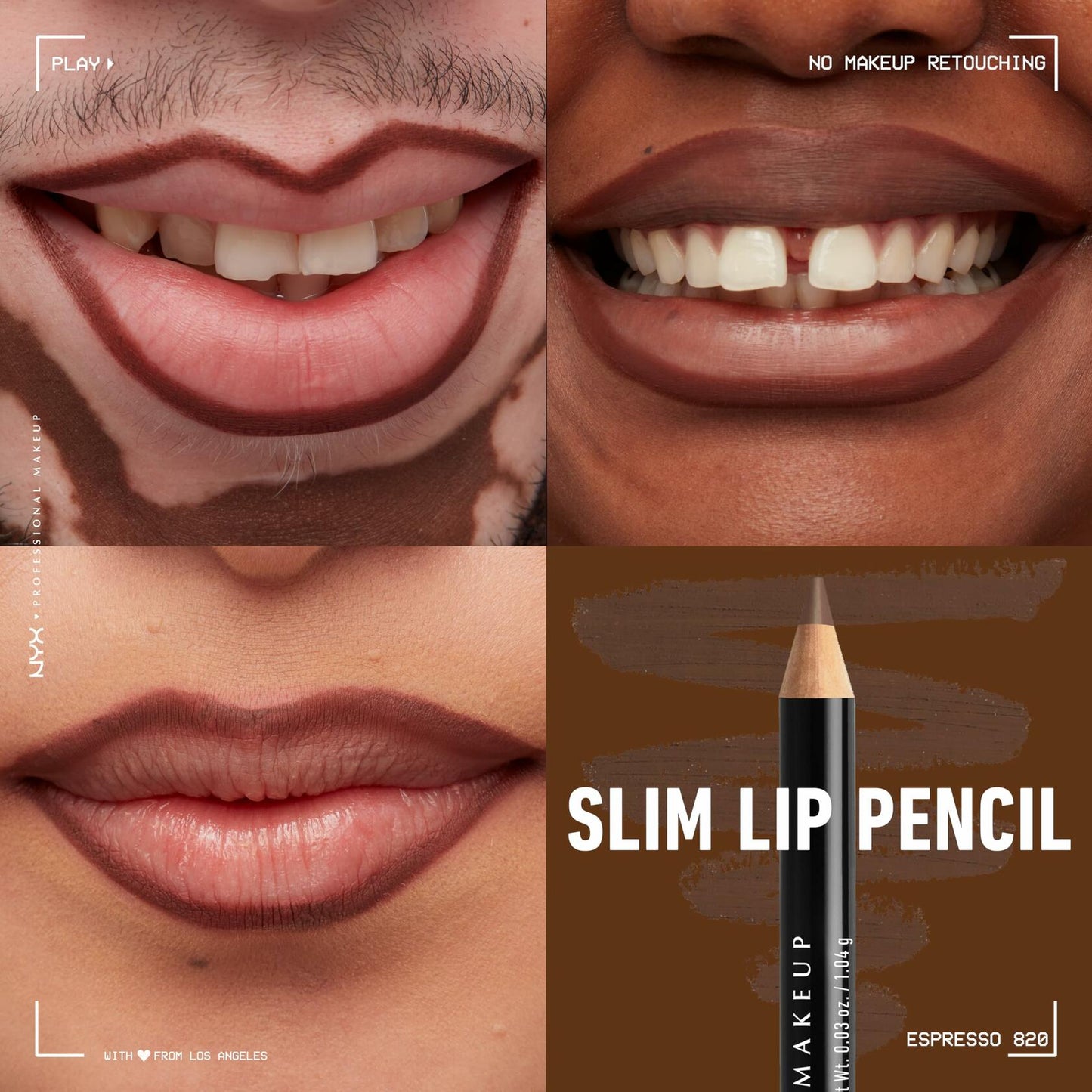 NYX PROFESSIONAL MAKEUP Slim Lip Pencil Espresso Creamy Long-Lasting 1 Count