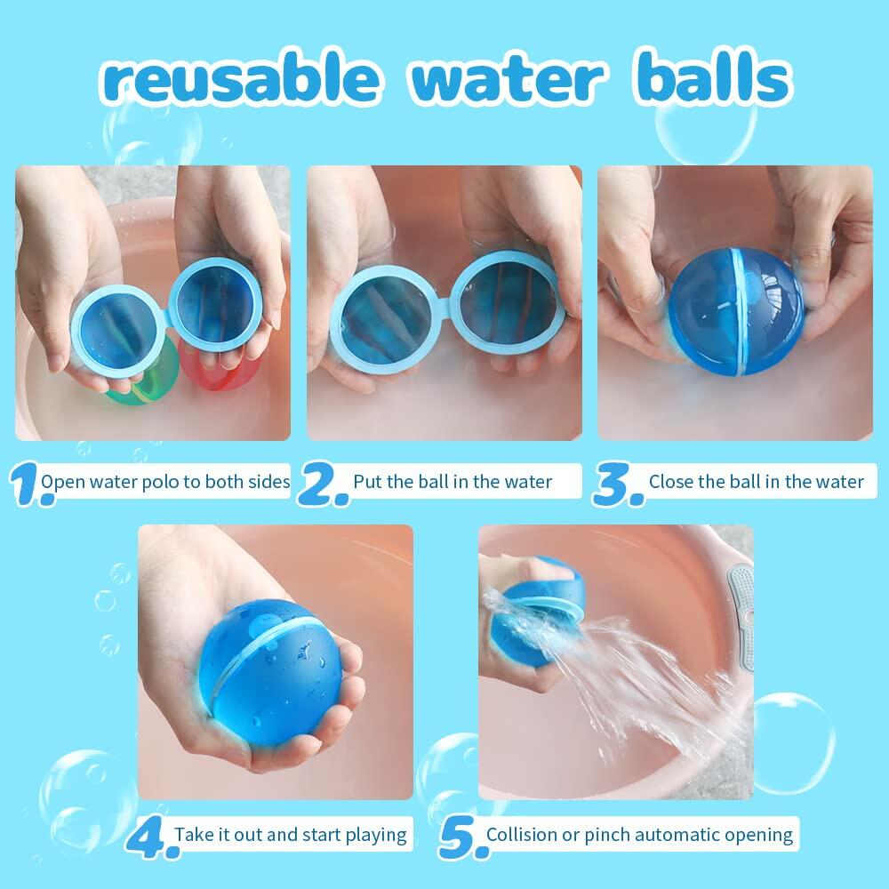 Reusable Silicone Water Balloons 6PCS Latex-Free Quick Fill Self Sealing