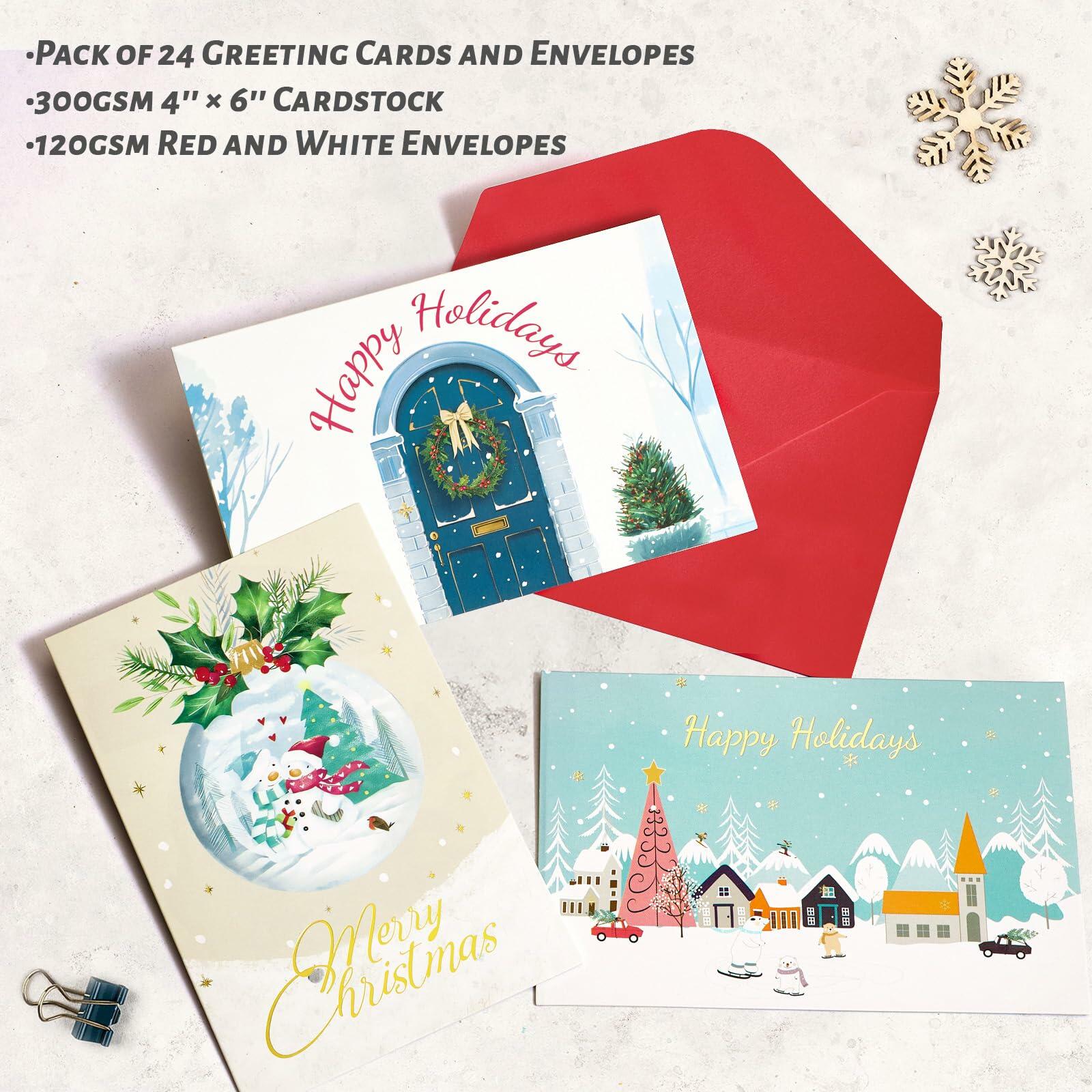 STYPOP Boxed Christmas Cards 24-Pack 4x6" Blank Inside Assorted Designs
