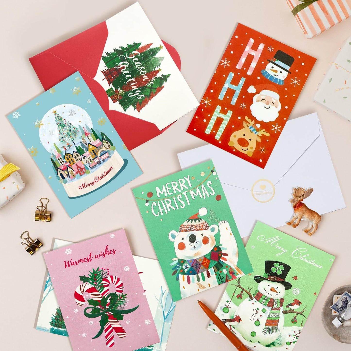 STYPOP Boxed Christmas Cards 24-Pack 4x6" Blank Inside Assorted Designs