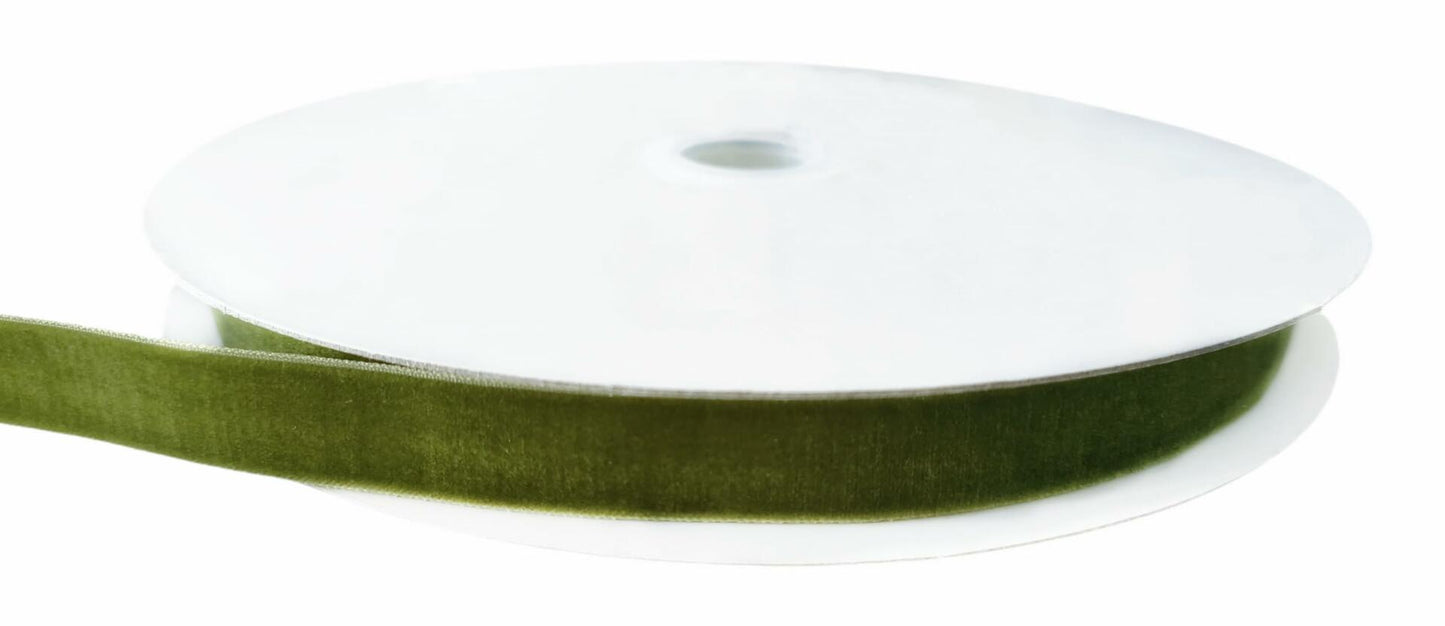 Abbaoww Velvet Ribbon 5/8 Inch Single Face Moss Green 25 Yards