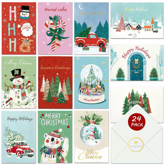 STYPOP Boxed Christmas Cards 24-Pack 4x6" Blank Inside Assorted Designs