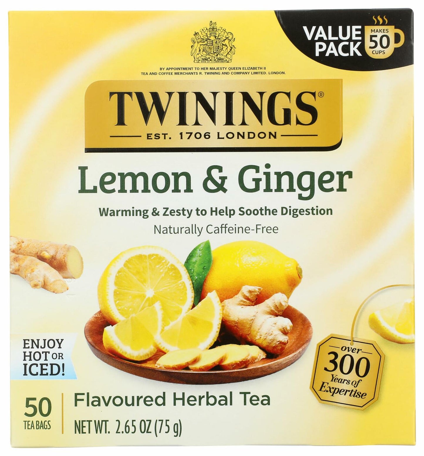BB08/27 HRBL Tea Lemon Ginger Herbal Tea Bags 20 Count 1 Box Caffeine Free