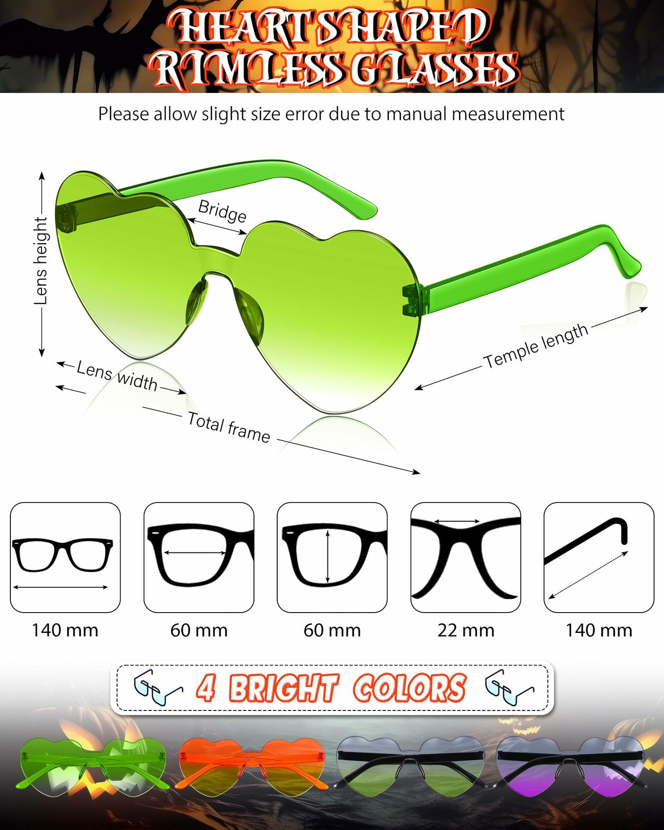 Photect 12 Pair Heart Sunglasses Gradient Green Yellow Purple Trendy Bulk