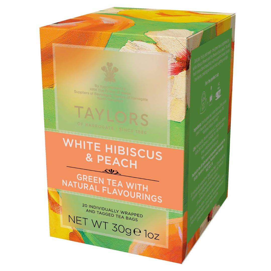 BestBy05/26 Taylors of Harrogate White Hibiscus & Peach Green Tea 20 Teabags