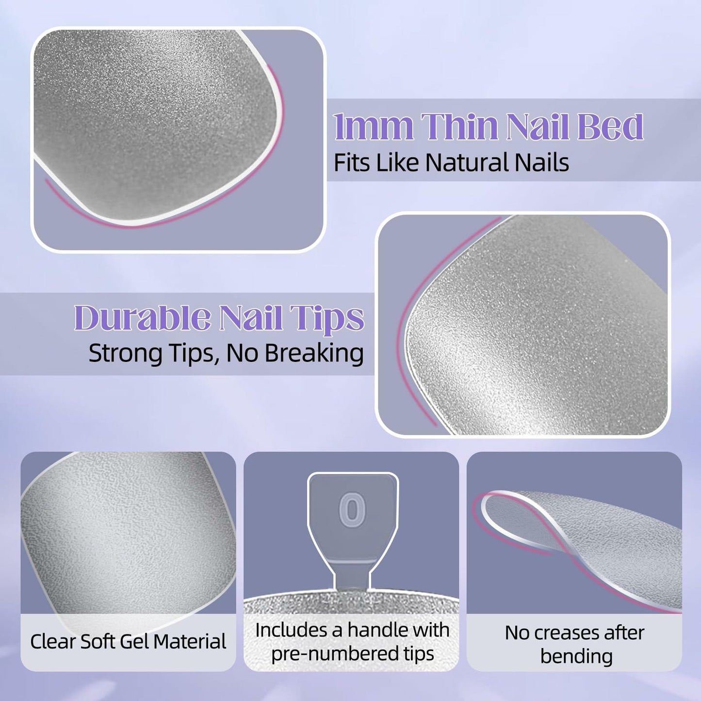 Sharp 300PCS Square Toe Nail Tips Full Cover Soft Gel 15 Sizes