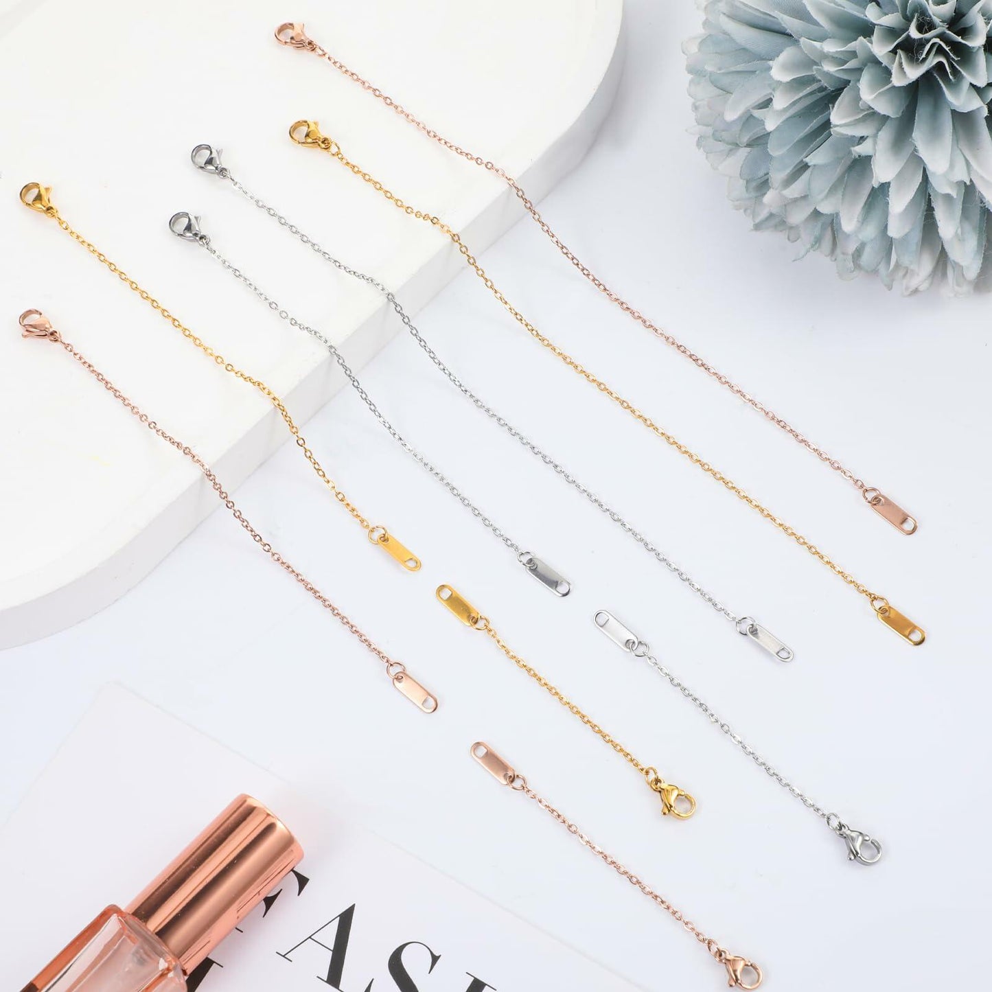 Dimeho 9 Pc Necklace Extender Set Silver Gold Lobster Clasp 2-6 Inch