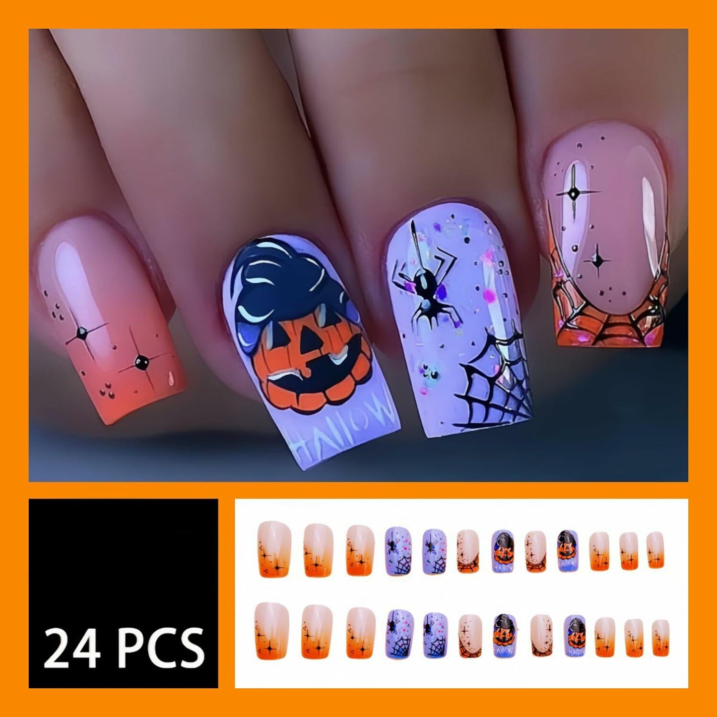 RIICFDD 24 Pcs Medium Square French Tip Press On Nails Acrylic Glossy Set