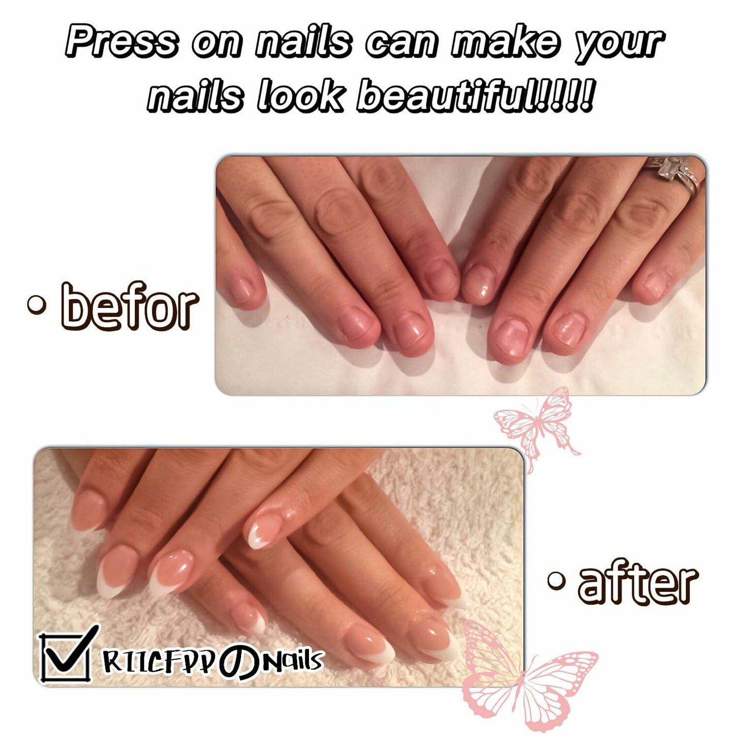RIICFDD 24 Pcs Medium Square French Tip Press On Nails Acrylic Glossy Set