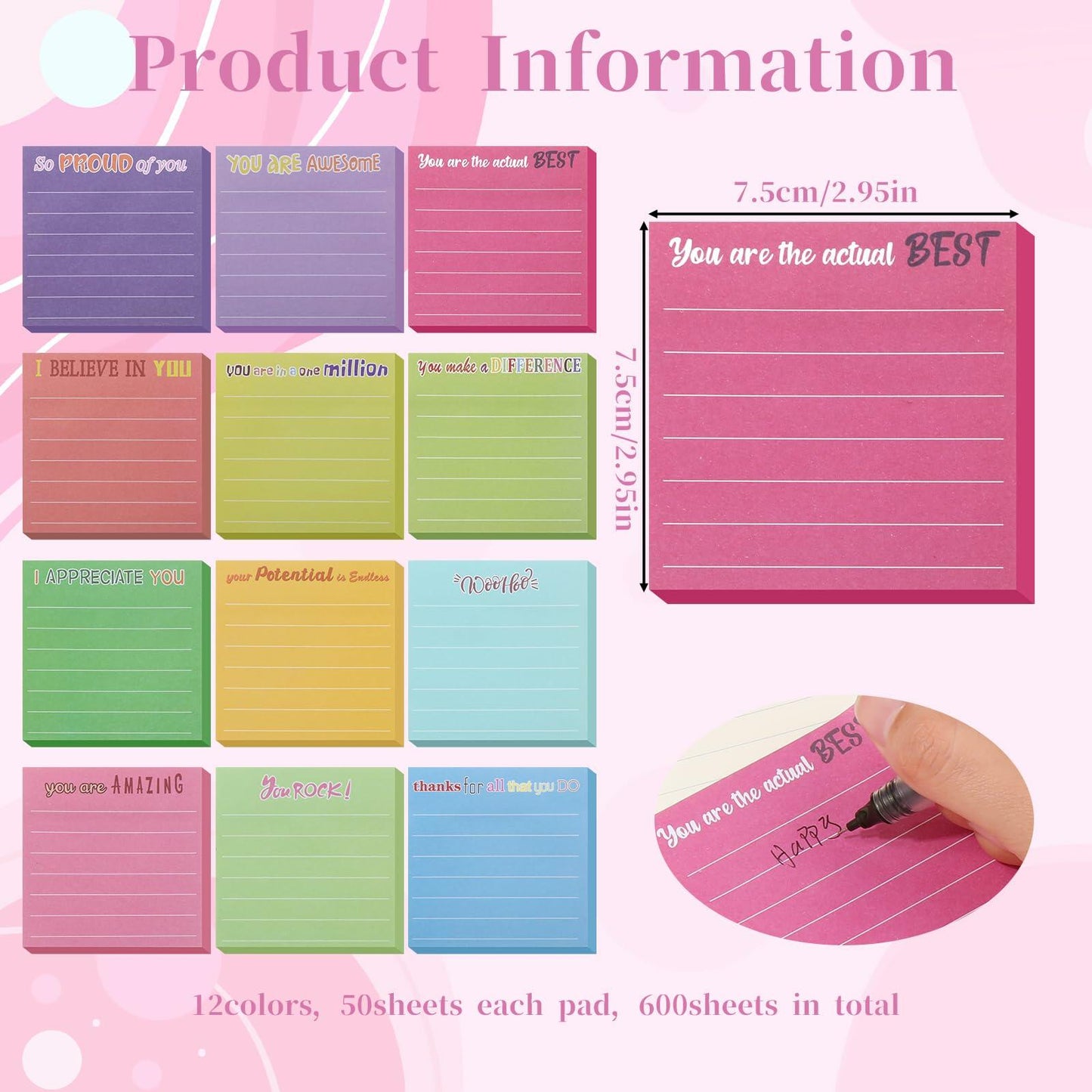Dimeho 600pcs 3x3in Inspirational Sticky Notes Motivational Notepads