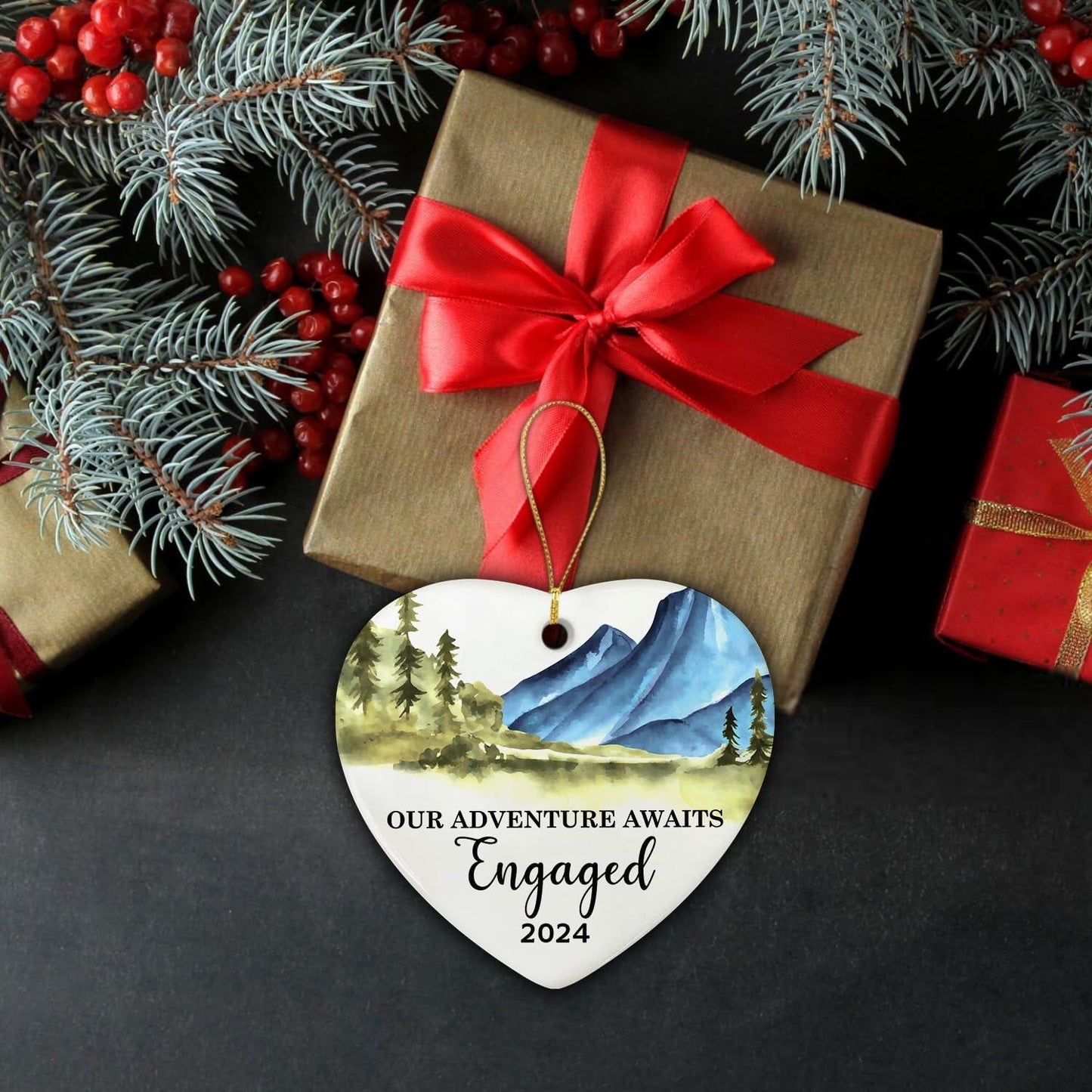 NewEleven Ceramic Christmas Ornament Engagement Gift for Couples 2024