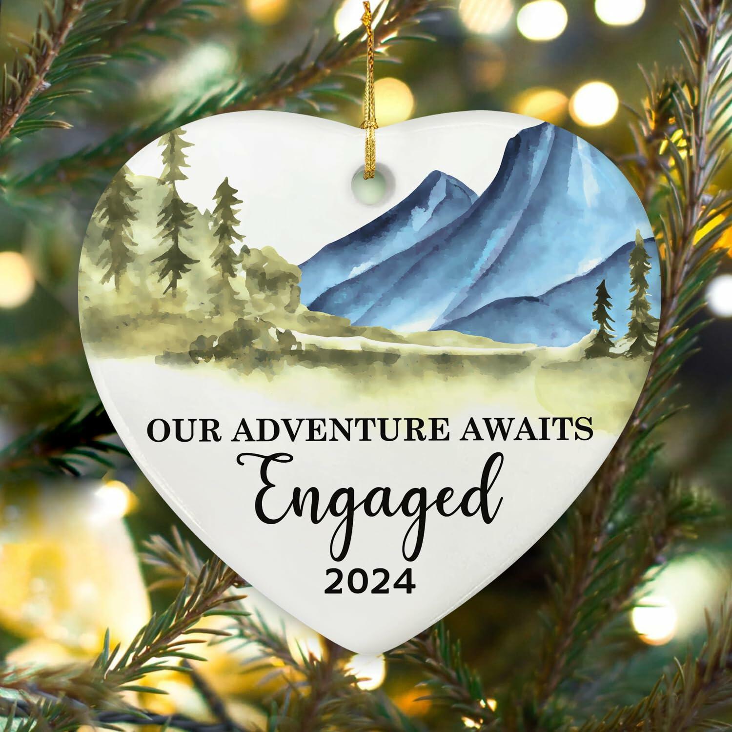 NewEleven Ceramic Christmas Ornament Engagement Gift for Couples 2024