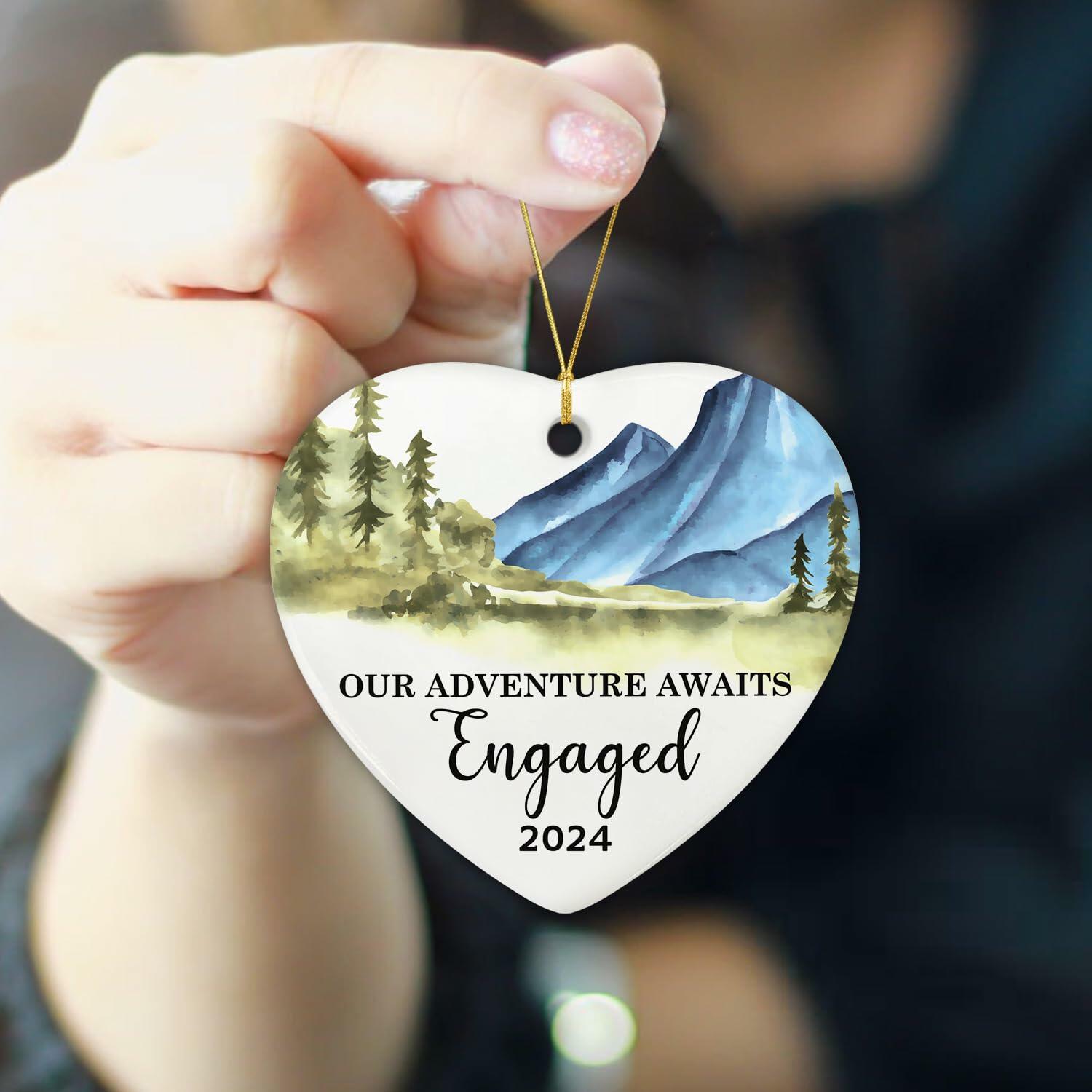 NewEleven Ceramic Christmas Ornament Engagement Gift for Couples 2024