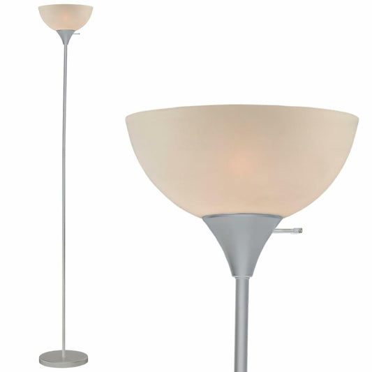 LIGHTACCENTS 72" Silver Torchiere Floor Lamp White Opal Shade 150W E26 Base