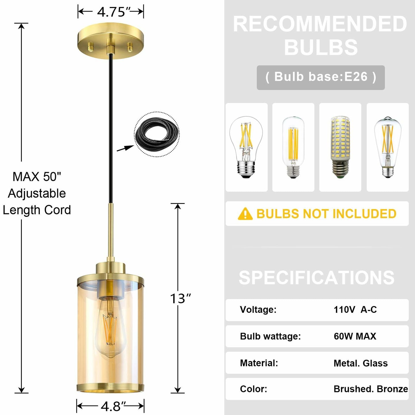 Dolaimi 3 Pack Amber Glass Pendant Lights Brushed Bronze Indoor Kitchen