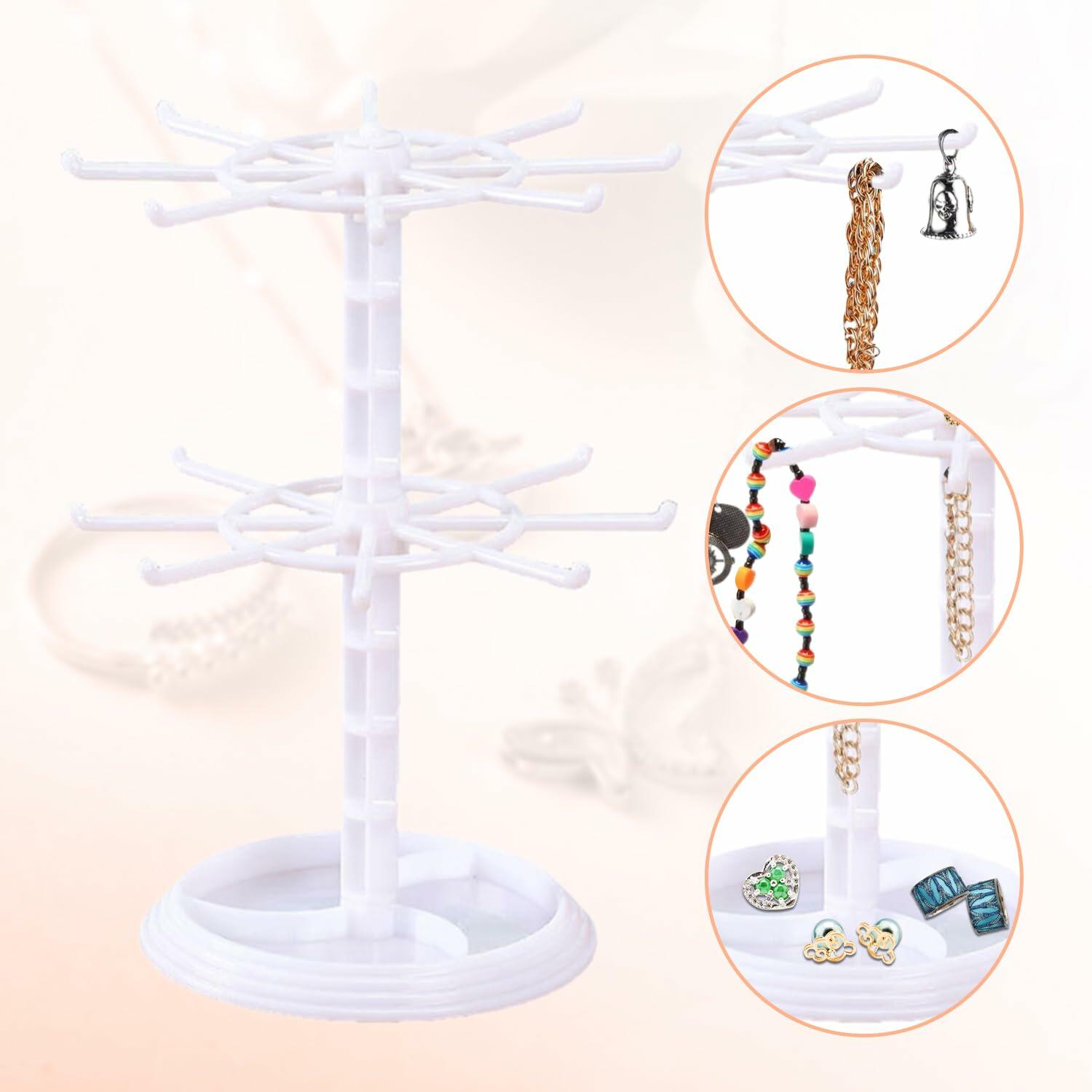 Ysmooiuy 11JJ1 White Rotating Necklace Holder Organizer Jewelry Stand