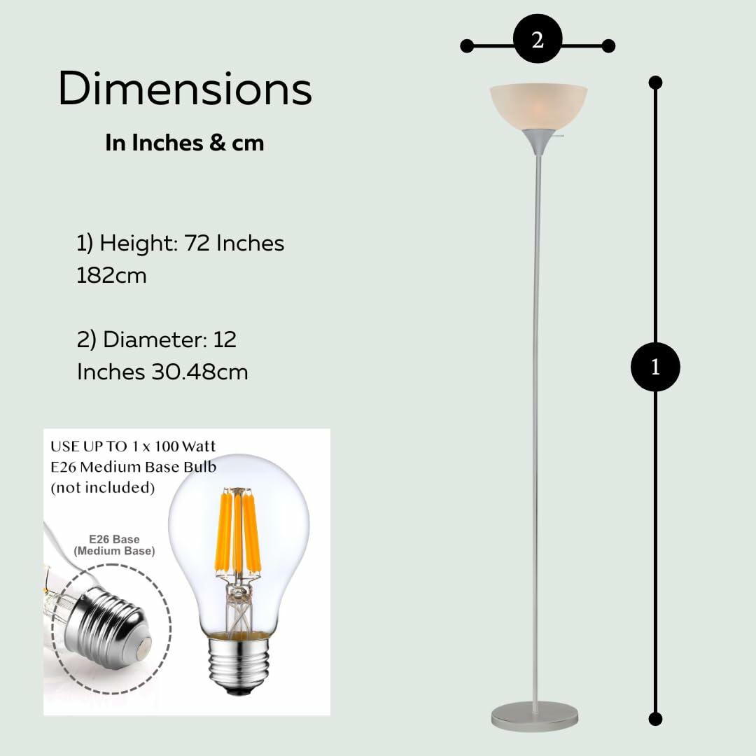 LIGHTACCENTS 72" Silver Torchiere Floor Lamp White Opal Shade 150W E26 Base