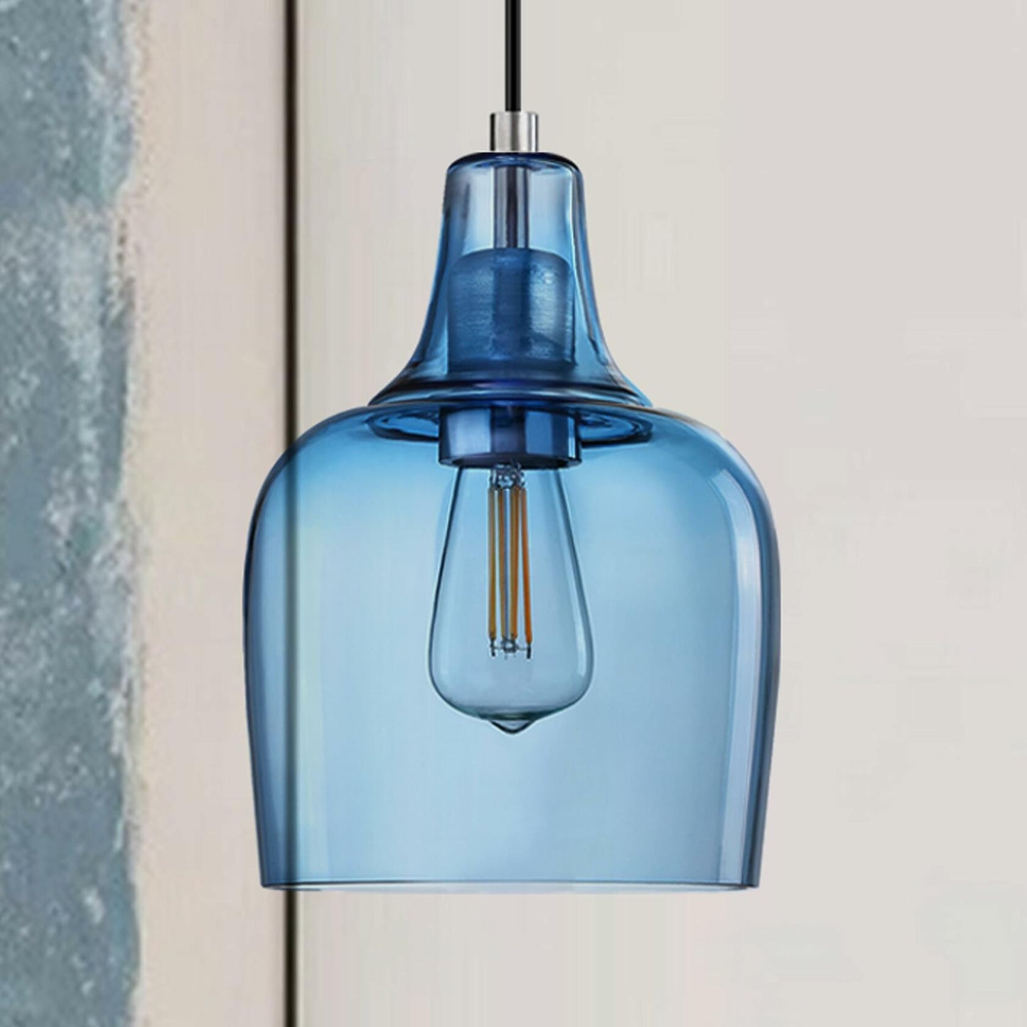 3 Pack Blue Glass Pendant Lights 6.1" Brushed Nickel Indoor Kitchen Island