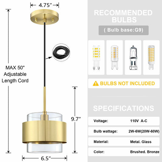 Dolaimy 3 Pack 6.5" Brushed Bronze Pendant Lights Modern Farmhouse Metal Shade