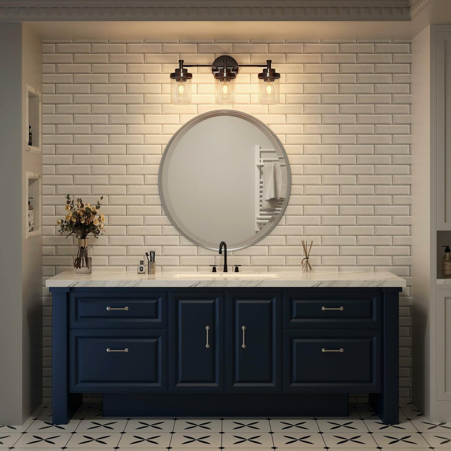 VONLUCE 3-Light Vanity Light Black Glass Shades Bathroom Fixture Over Mirror