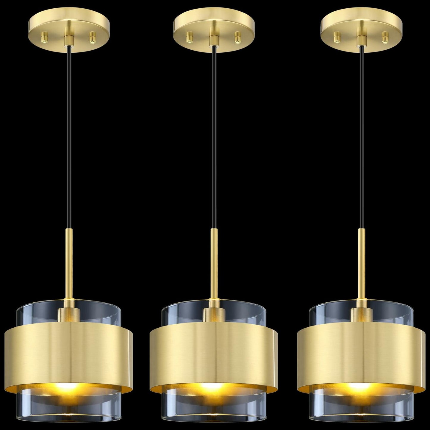 Dolaimy 3 Pack 6.5" Brushed Bronze Pendant Lights Modern Farmhouse Metal Shade