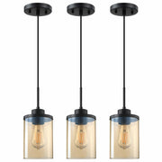 CJY CHENJINYAN 3 Pack 4.3" Amber Glass Pendant Lights Black Finish