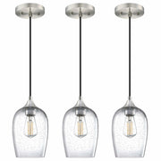 3 Pack Globe Pendant Light 5.1" Clear Seeded Glass Brushed Nickel Modern
