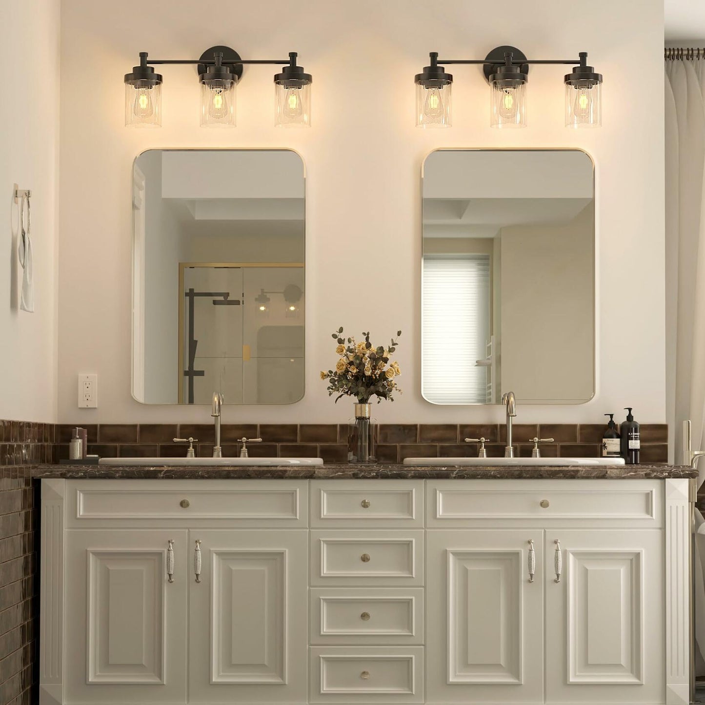 VONLUCE 3-Light Vanity Light Black Glass Shades Bathroom Fixture Over Mirror