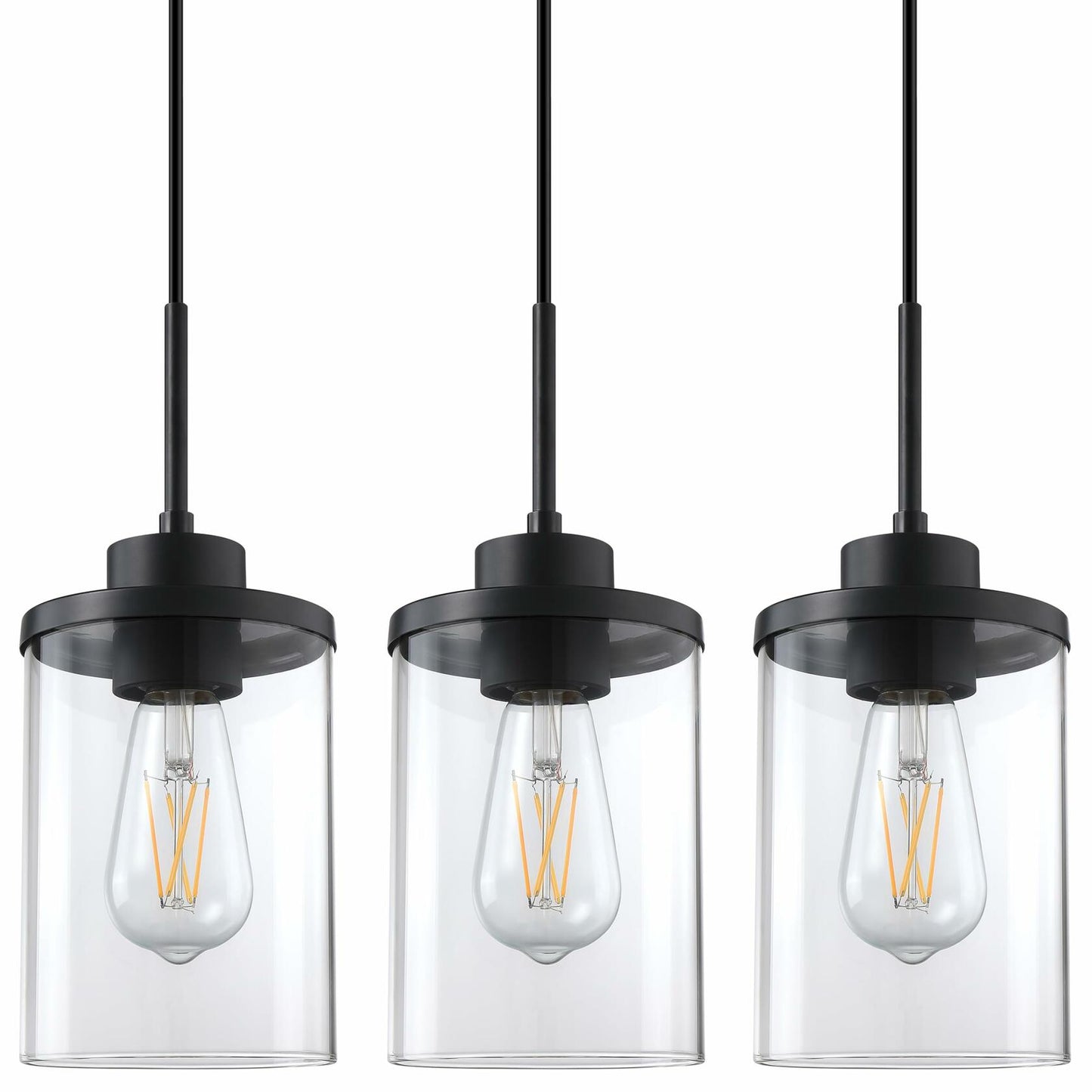3 Pack Modern Farmhouse Pendant Light 4.7" Clear Glass Black Finish