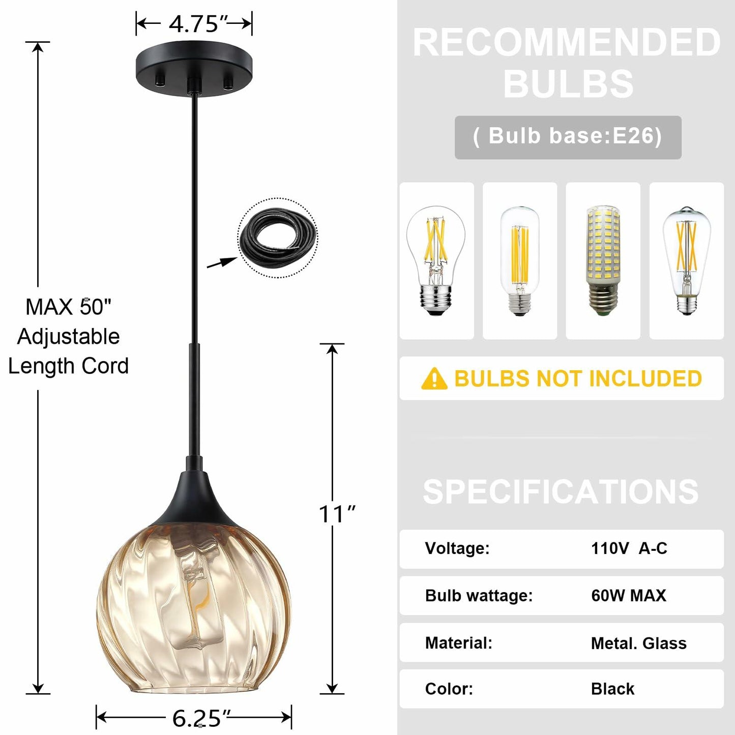 3 Pack 6.3" Amber Glass Pendant Lights Brushed Bronze Indoor Kitchen Island