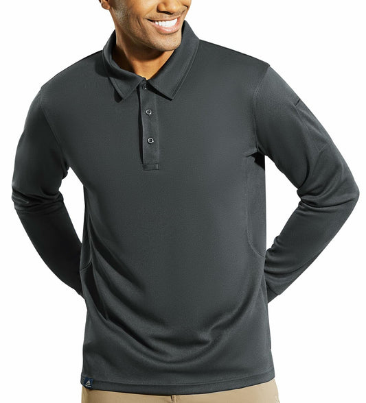 Haimont Men's Long Sleeve Work Polo Shirt Dark Grey Polyester Size L