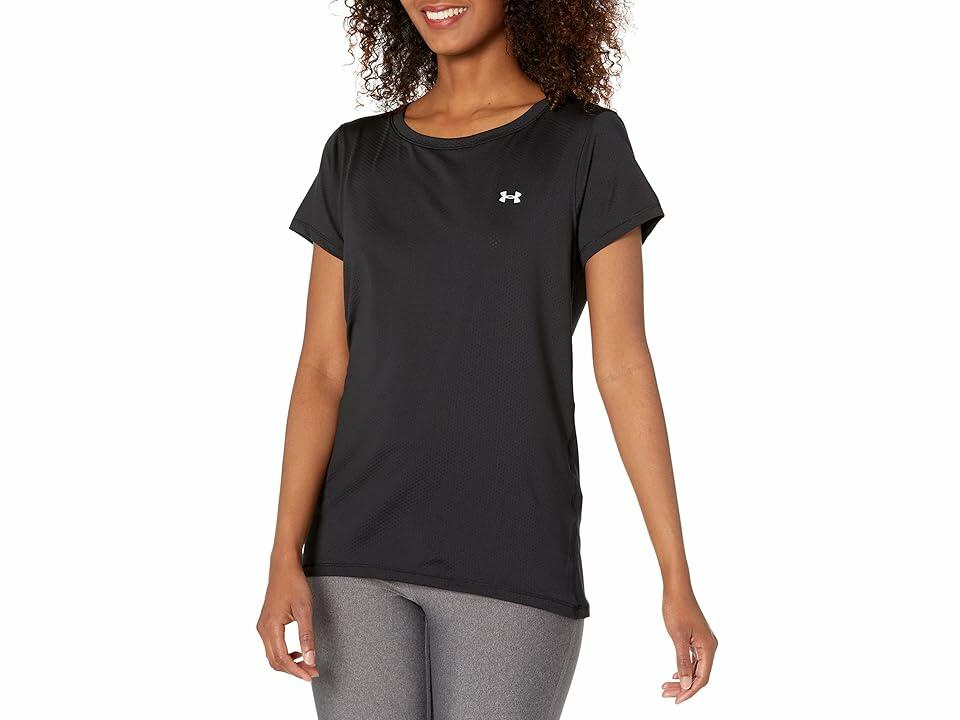 Under Armour HeatGear Athletic Fit Shirt Women Black Metallic Silver Size XS
