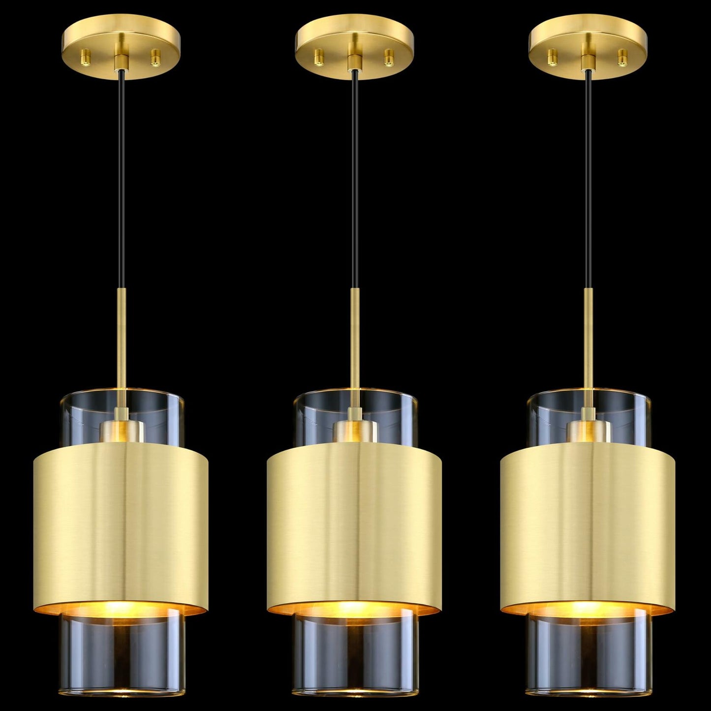 3 Pack Globe Electric 6" Clear Glass Pendant Lights Brushed Bronze Finish