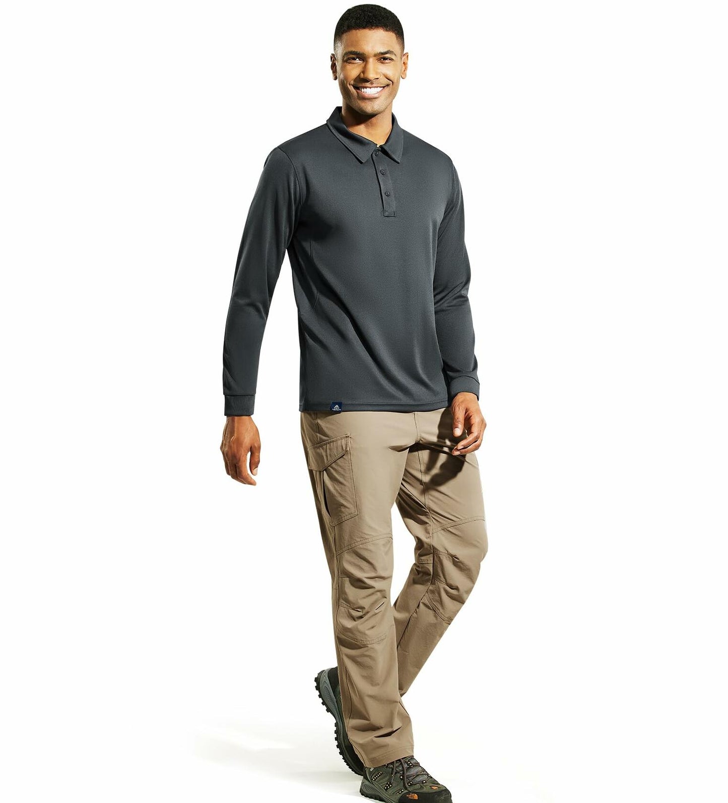 Haimont Men's Long Sleeve Work Polo Shirt Dark Grey Polyester Size L