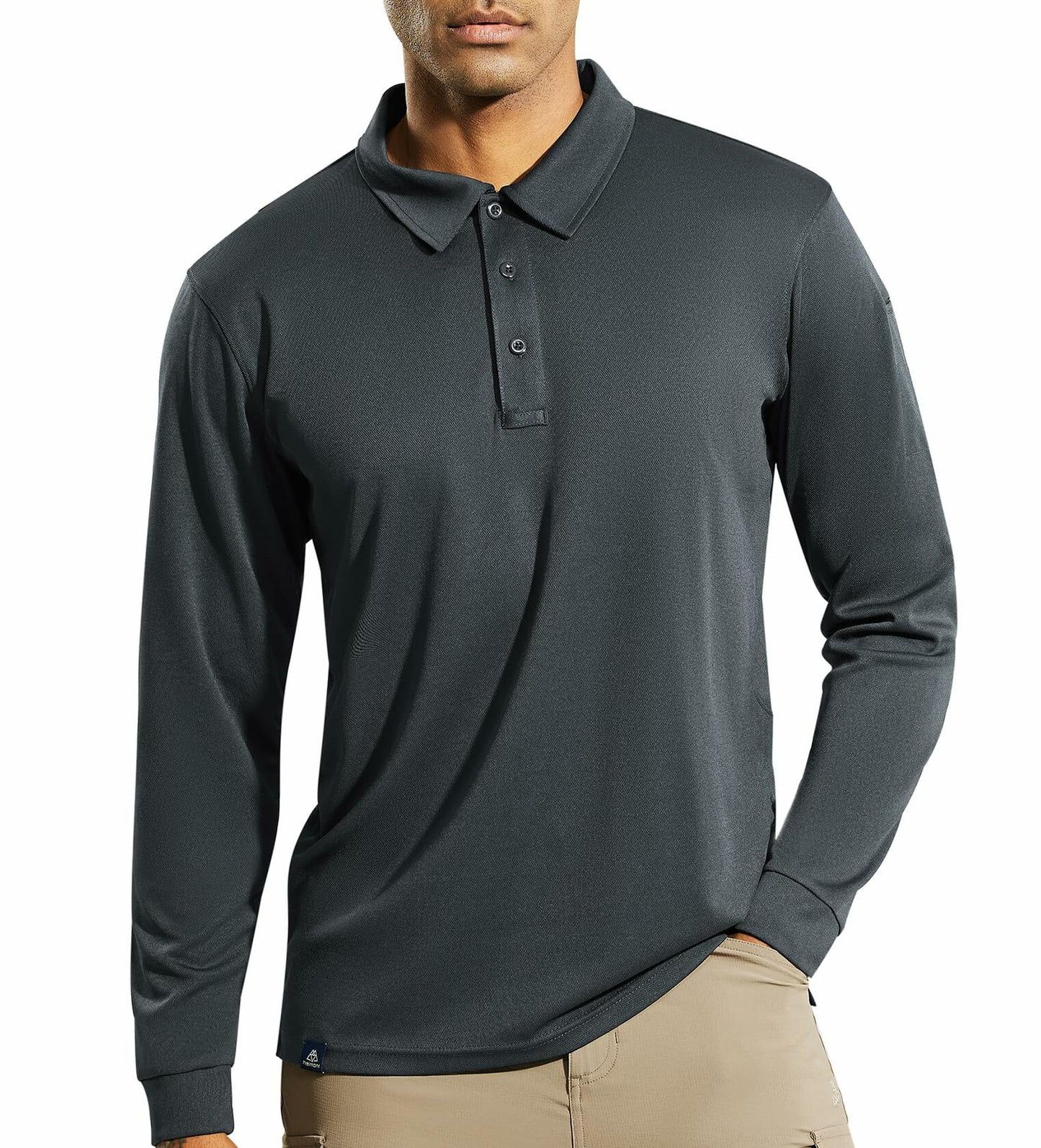 Haimont Men's Long Sleeve Work Polo Shirt Dark Grey Polyester Size L