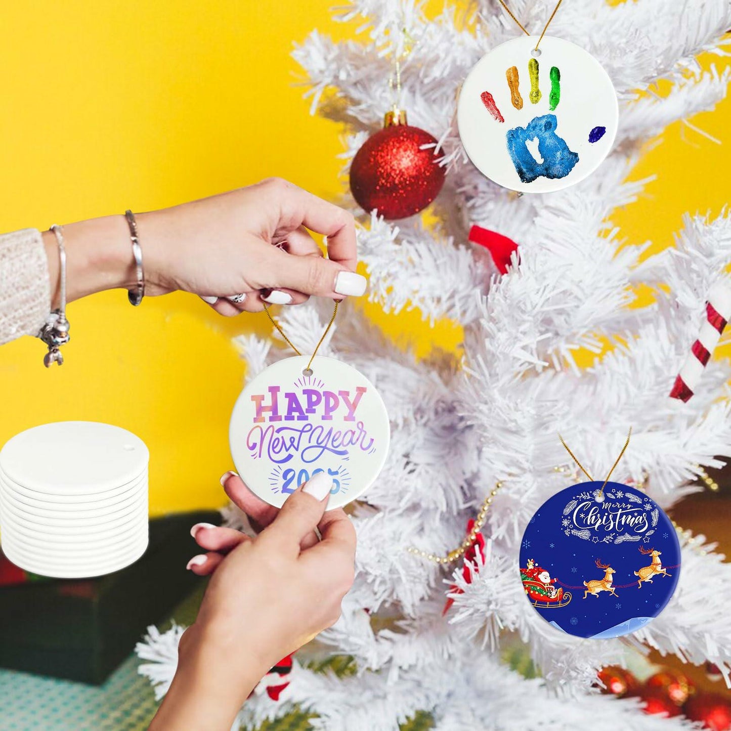 Ceramic Sublimation Ornaments Round 4pcs Bulk Heat Press Blanks Porcelain