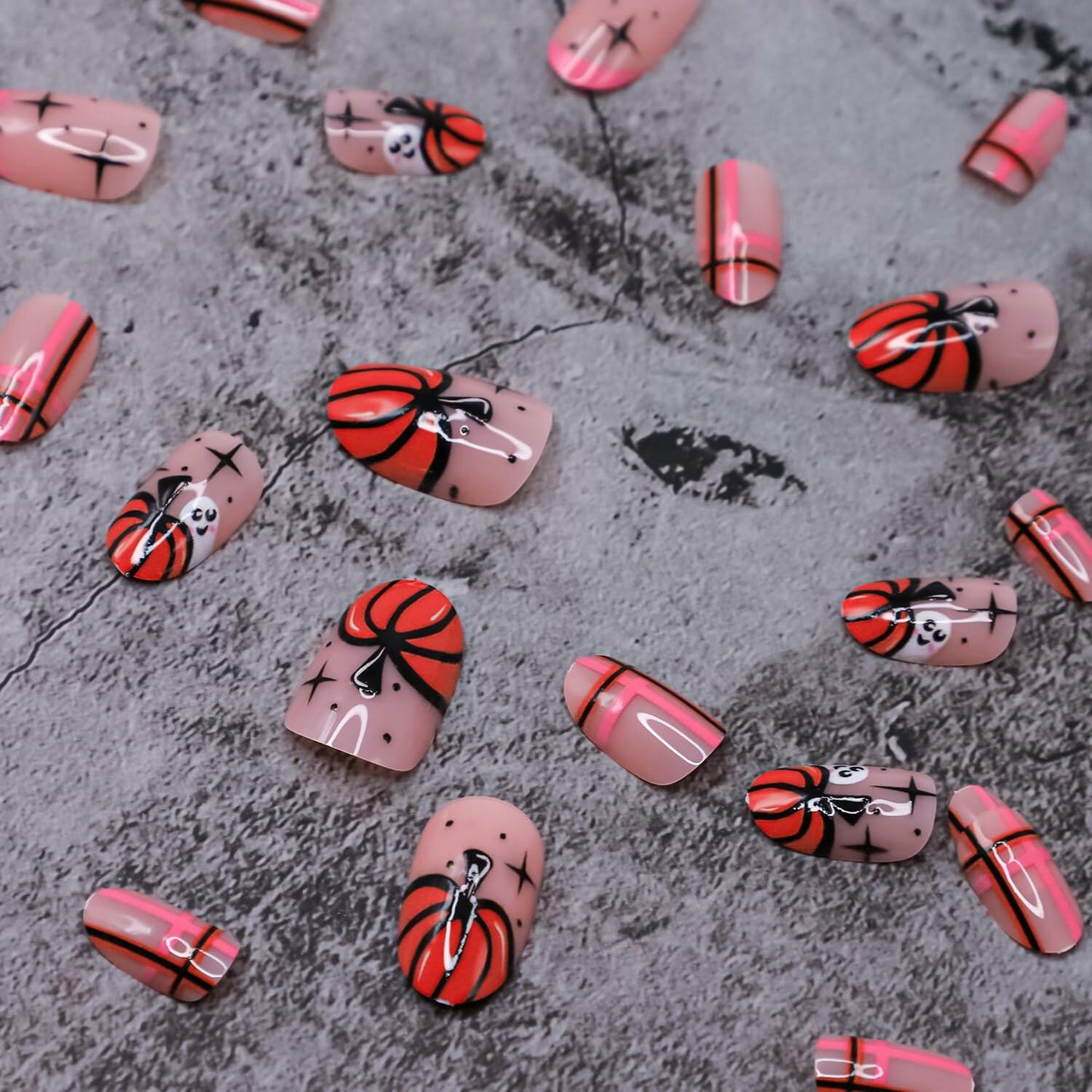 RIICFDD Halloween Press On Nails 24 Pcs Light Pink Almond Full Cover Cute