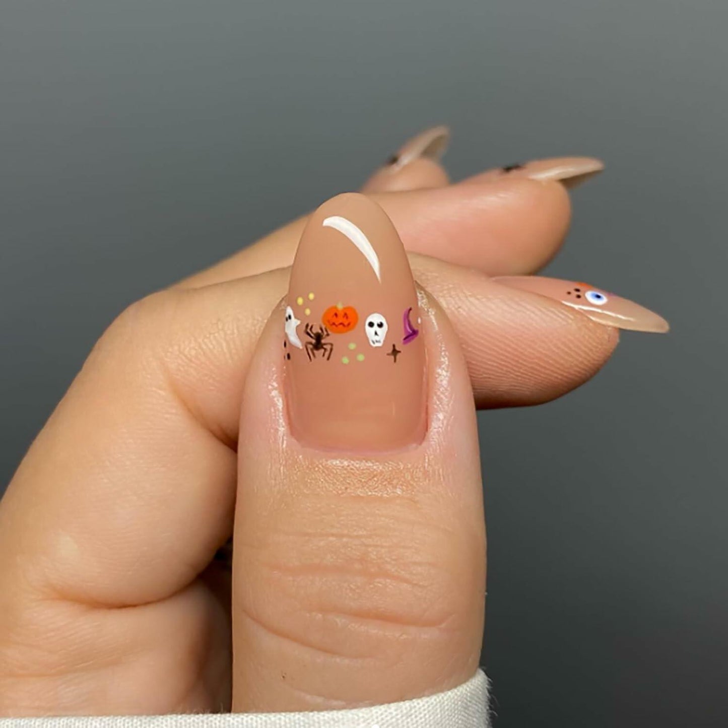 RIICFDD 24 Pcs Medium Black French Tip Halloween Press-On Almond Fake Nails