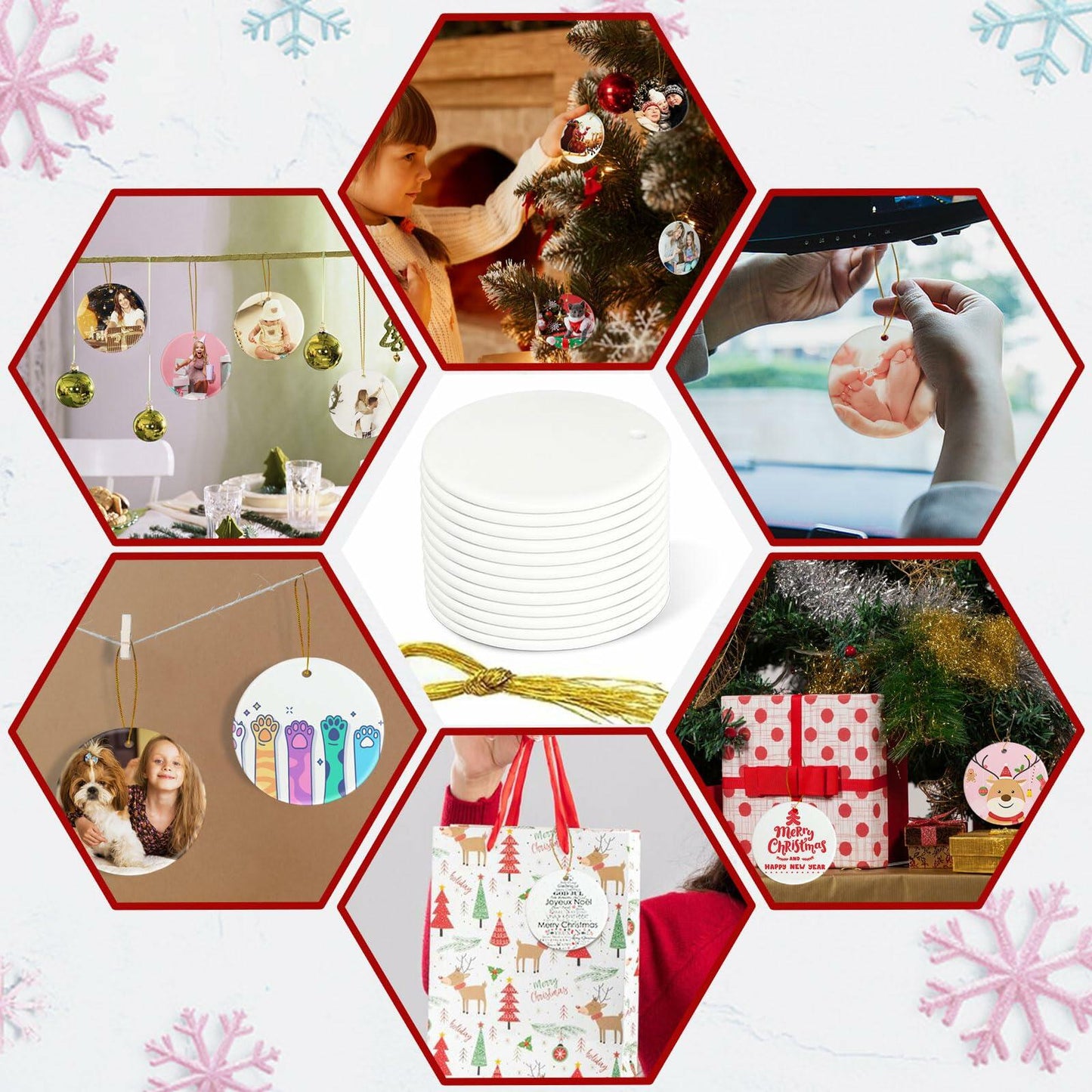 Ceramic Sublimation Ornaments Round 4pcs Bulk Heat Press Blanks Porcelain