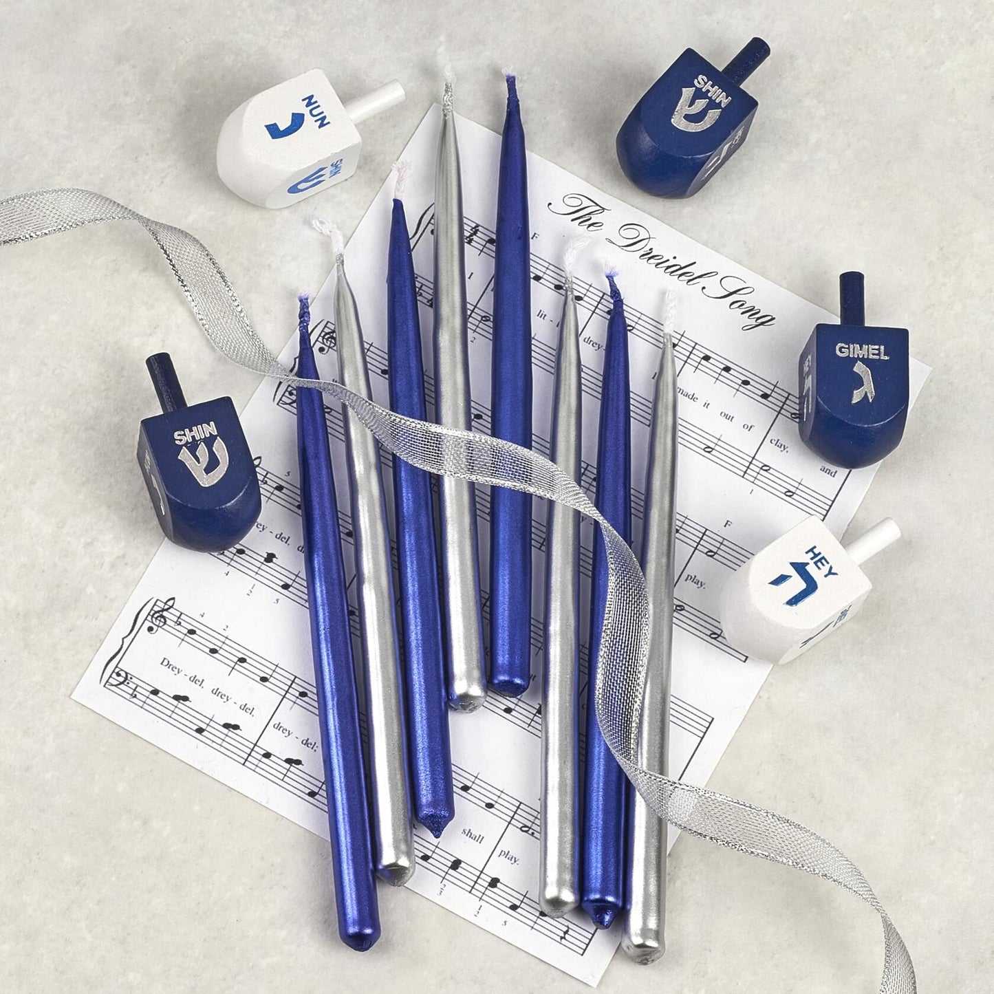 Zion Judaica Deluxe Chanukah Candles Set of 45 Metallic Blue & Silver Hand