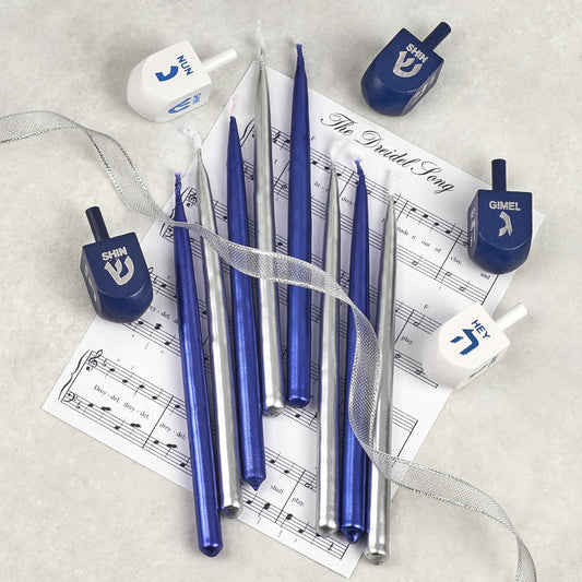Zion Judaica Deluxe Chanukah Candles Set of 45 Metallic Blue & Silver Hand