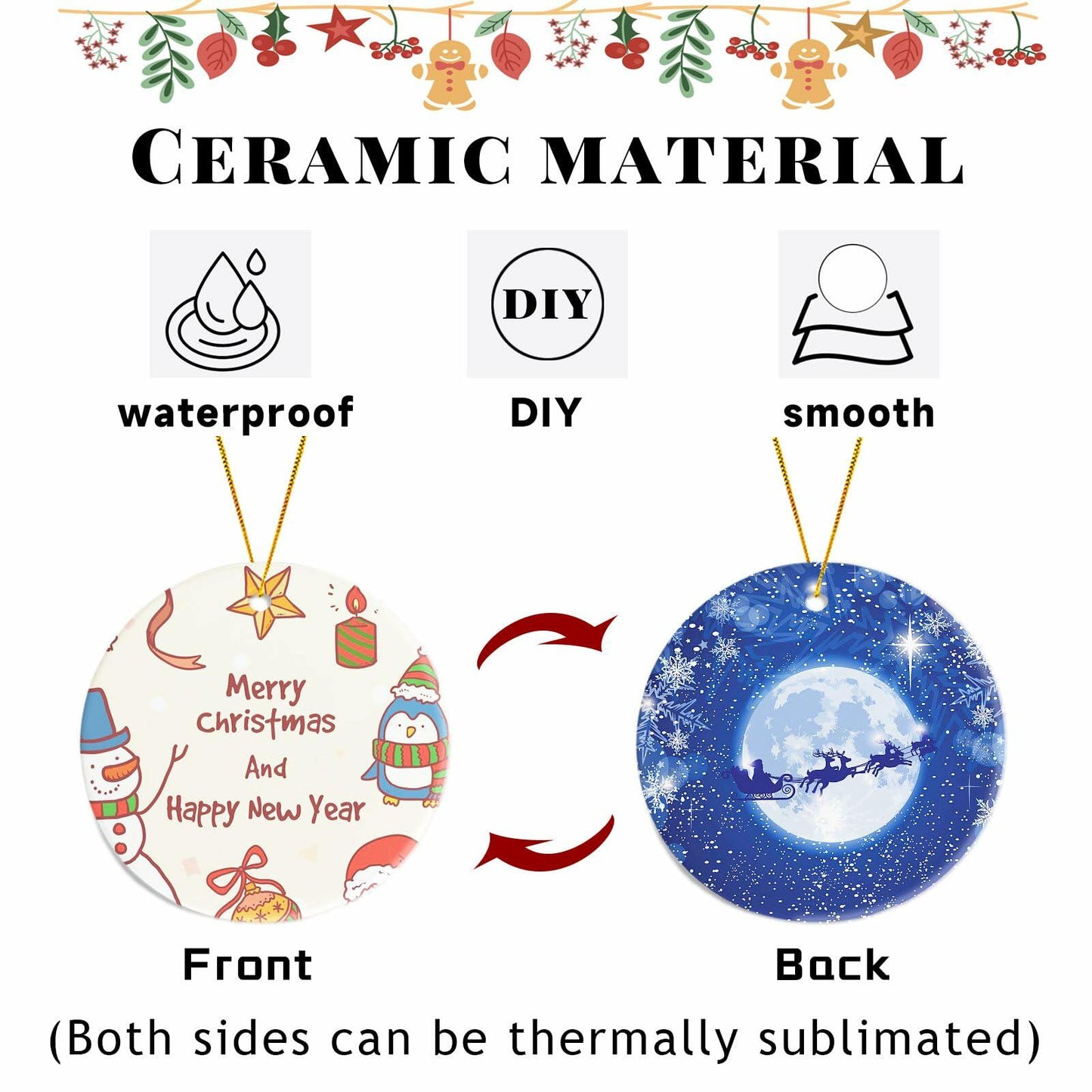 Ceramic Sublimation Ornaments Round 4pcs Bulk Heat Press Blanks Porcelain