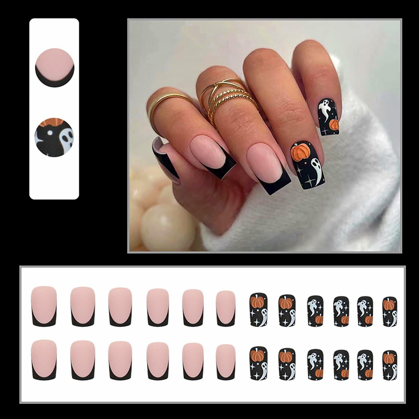 RIICFDD Halloween Press On Nails 24 Pcs Short Square Colorful Skull Design