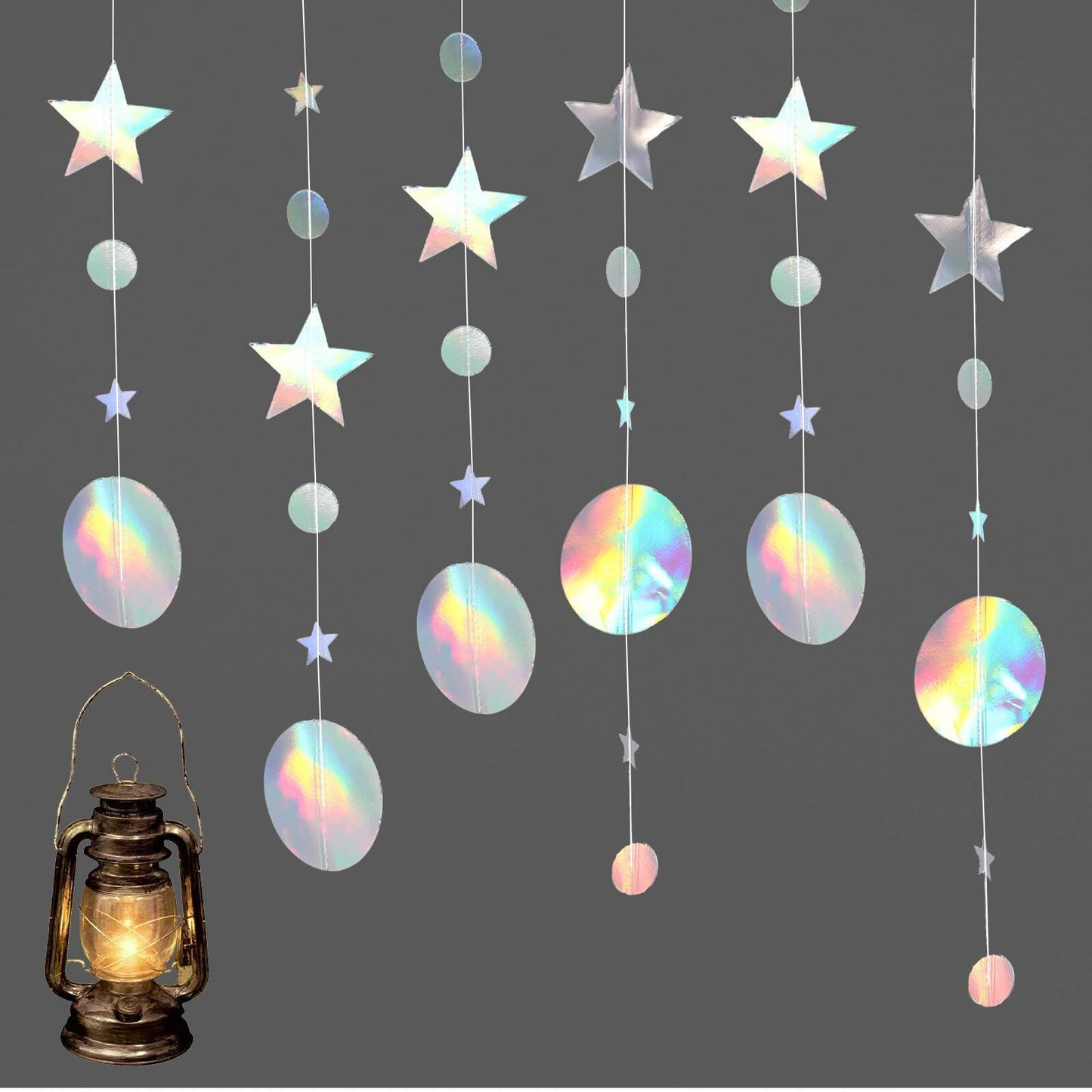 Giantree 65Ft Iridescent Star Circle Dot Garland 5Pcs Wedding Party Decor