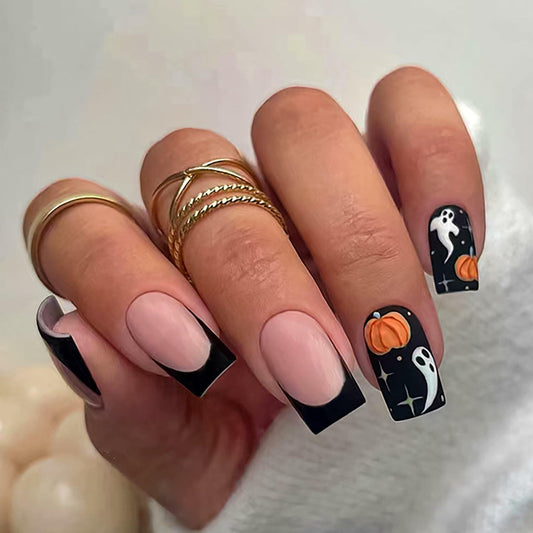 RIICFDD Halloween Press On Nails 24 Pcs Short Square Colorful Skull Design