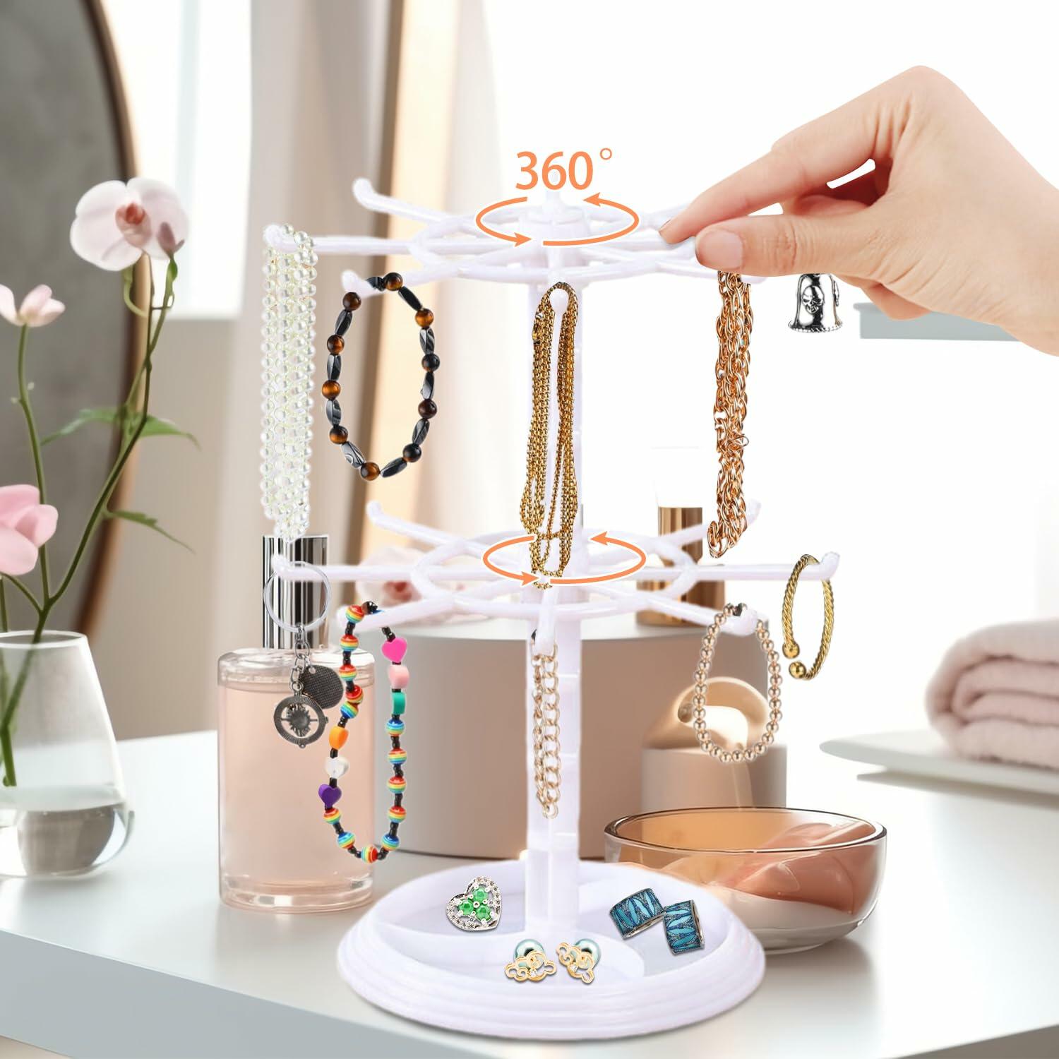 Ysmooiuy 11JJ1 White Rotating Necklace Holder Organizer Jewelry Stand