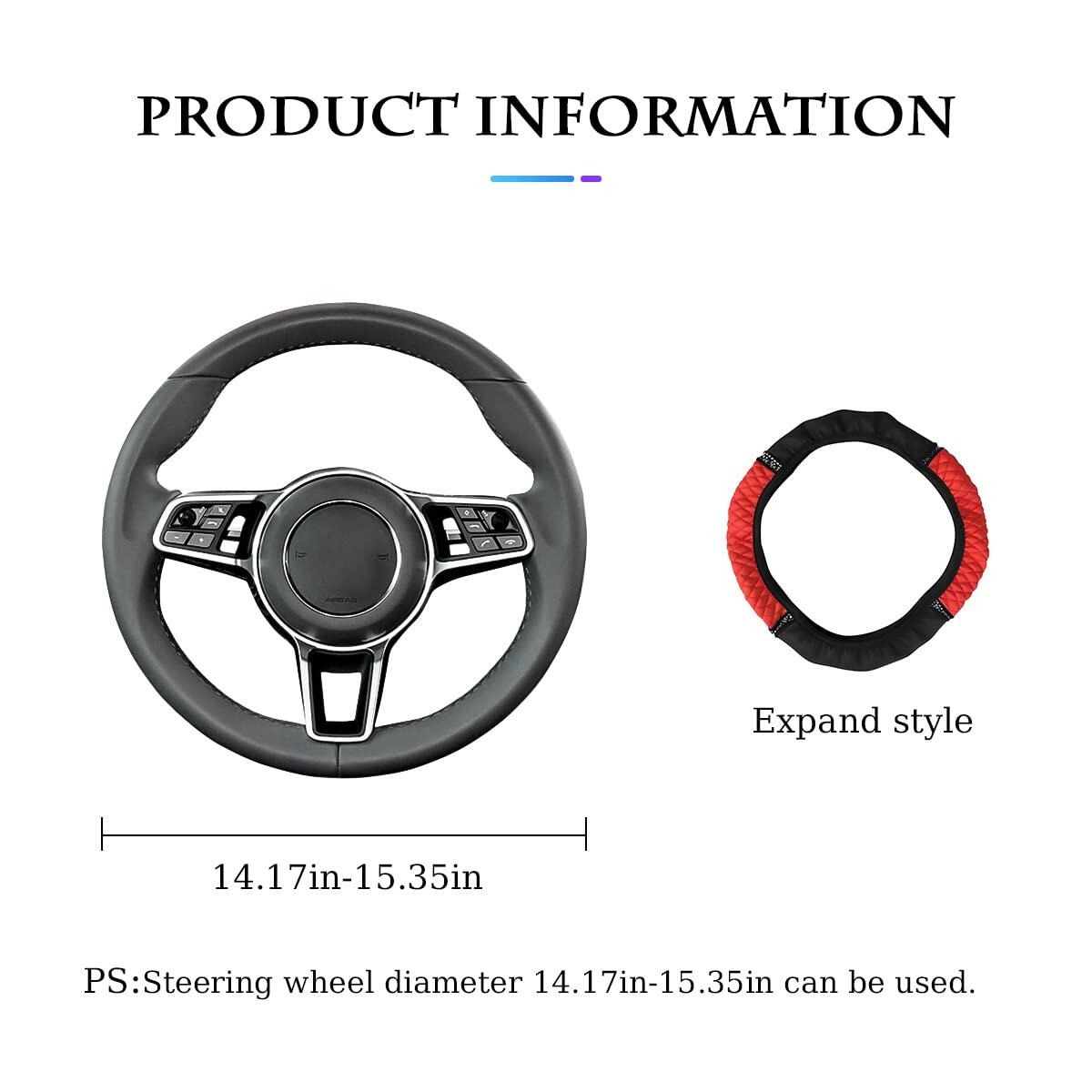 Bling Soft Leather Steering Wheel Cover 15 Inch Red Rhinestones